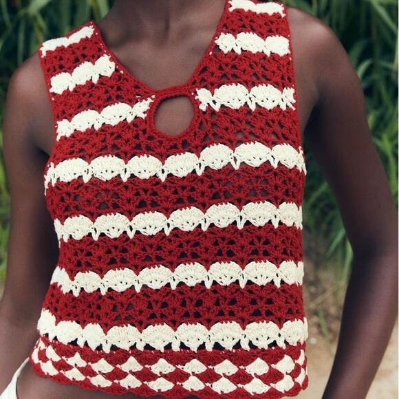 Zara Crochet Knit Top with Opening - Size S - Picture 2 of 7